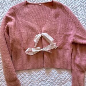 Pink Bow-Front Women's Sweater